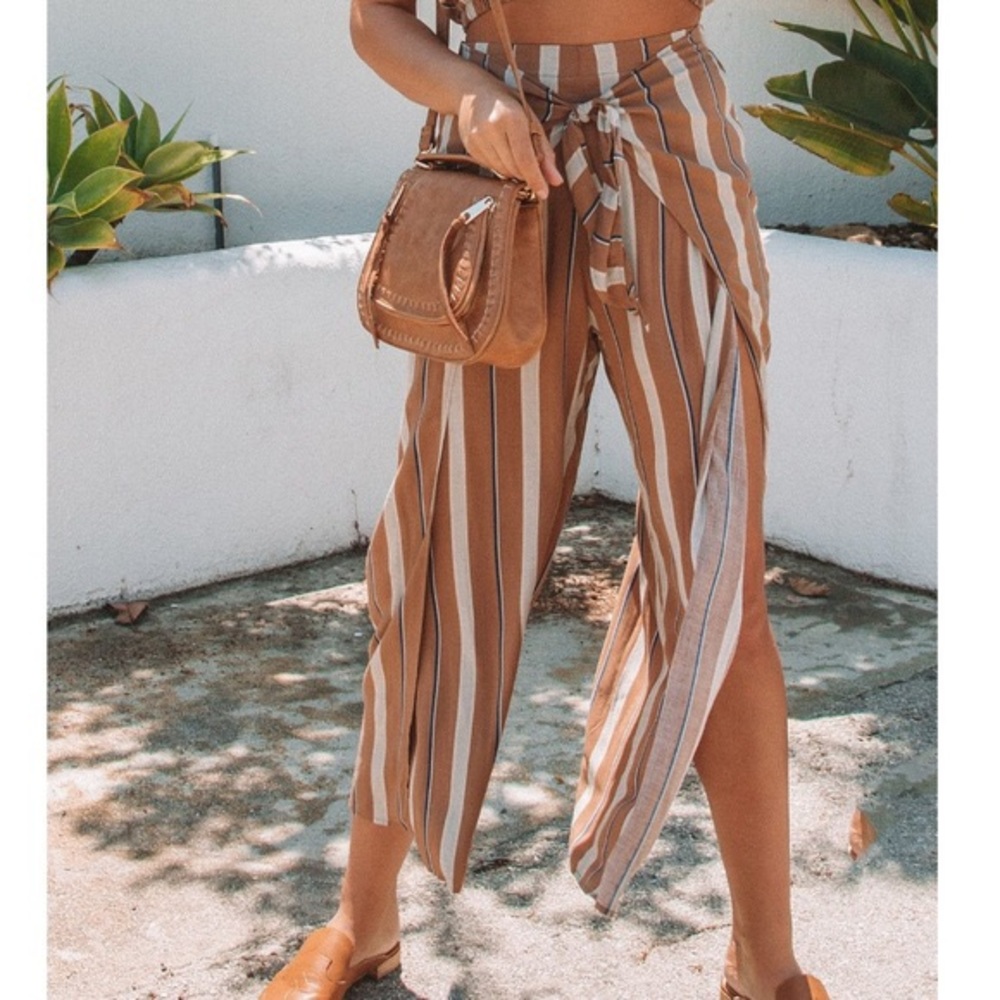 VICI Striped Wide Leg Tie Front Striped Pants